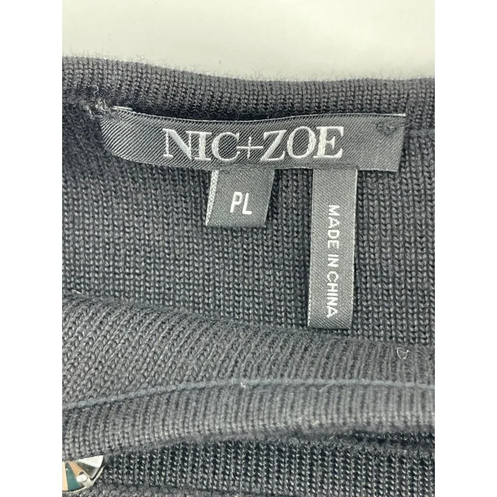 Nic + Zoe Women's Petite Black Long Sleeve Rhinestones Zip Knit Sweater Size PL - Picture 6 of 12